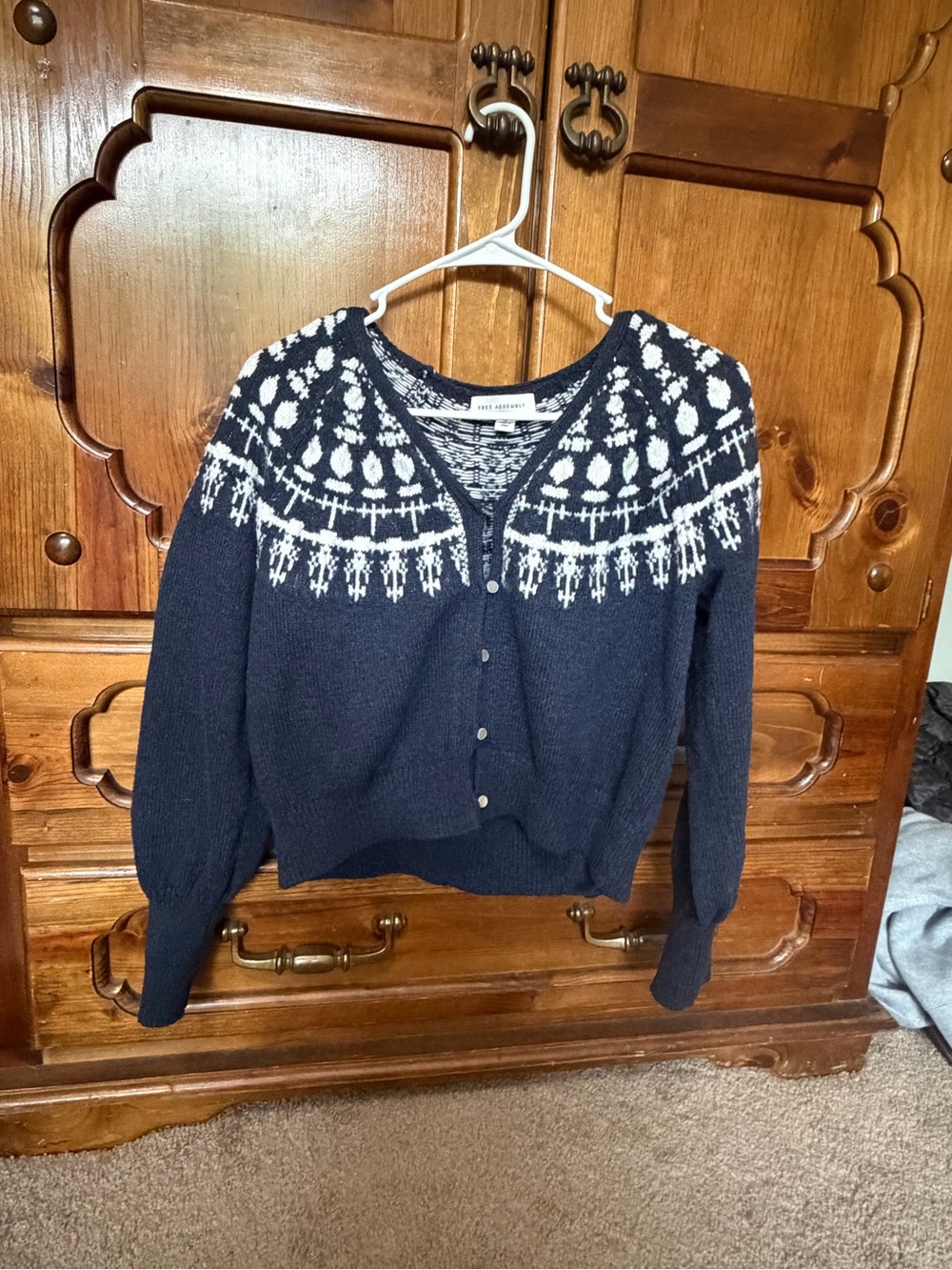 Free Assembly Navy & White Fair Isle Wool Blend Cardigan Sweater